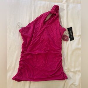 Carmen Marc Valvo Hot Pink One-Shoulder Swim Cover-Up